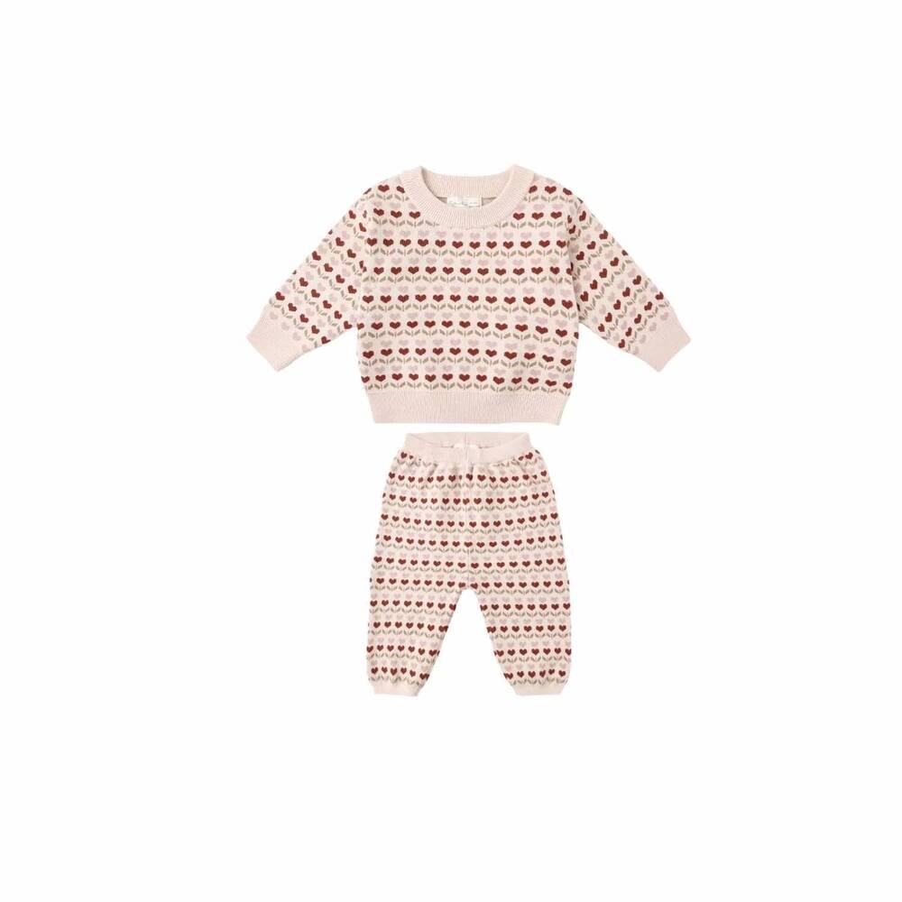 NEW RYLEE + CRU kid's hearts shiloh sweater set in petal